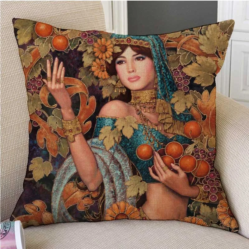 T169-15 Картина маслом Сексуальная девушка женщина дикие животные искусство домашний декор диван наволочка Винтаж Ретро Экзотический стиль льняная диванная подушка - Цвет: T169-15