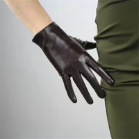 21cm touchscreen short gloves emulation leather patent leather dark brown coffee black white female pu gloves wpu98 21
