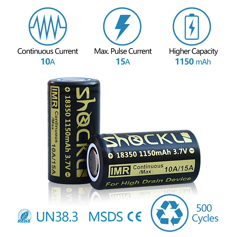 2 шт./лот батарея Shockli I8350 литиевая 1150 мАч 3 7 В аккумуляторная IMR 10A для фонариков