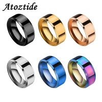 atoztide fashion 8mm black color stainless rings for women men party round wedding band loverscouple rings jewelry gift