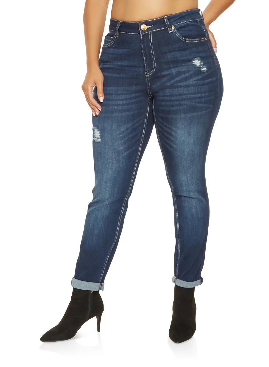 Women's Plus size High Waist Butt Lifting Relaxed Fit Skinny Jeans Distressed Ripped Blue Denim Ankle Boyfriend 5XL 7XL |