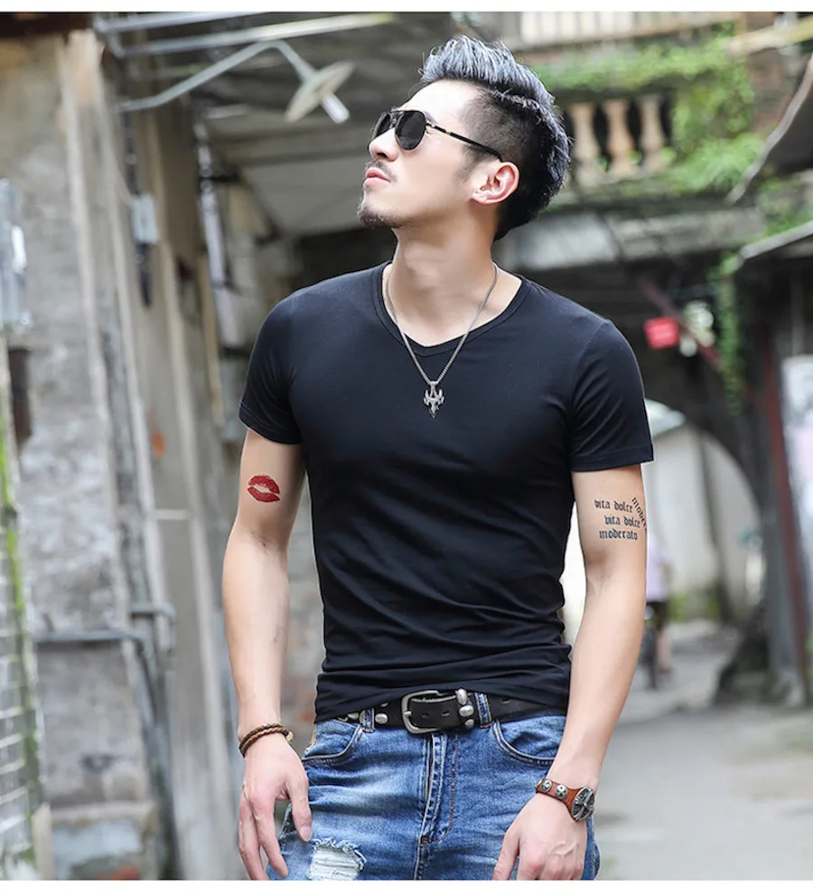 БЕЗУДЕРЖНОЕ мужская Мода С Коротким Рукавом О Шеи Твердые Тонкий Классический