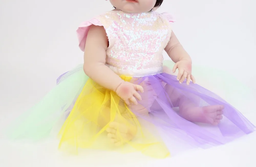 55 см всего тела силикона Reborn Baby Doll мягкий винил Новорожденный ребенок платье