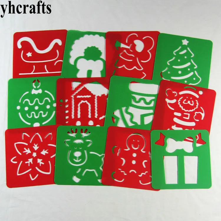 

12PCS/LOT.Christmas art stencil Xmas toys Painting template Early learning educational toys Kindergarten arts and crafts OEM
