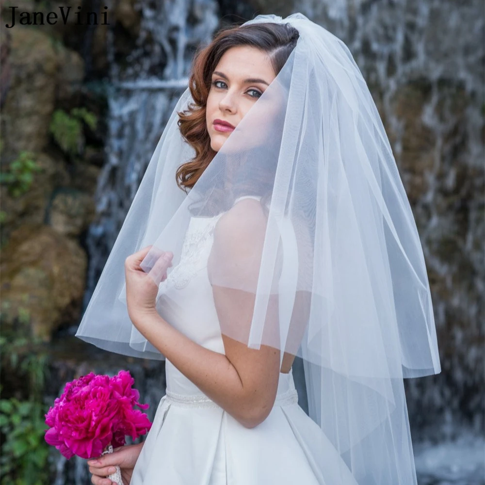 Короткие Свадебные вуали JaneVini недорогие двухслойные тюлевые длиной до колена с