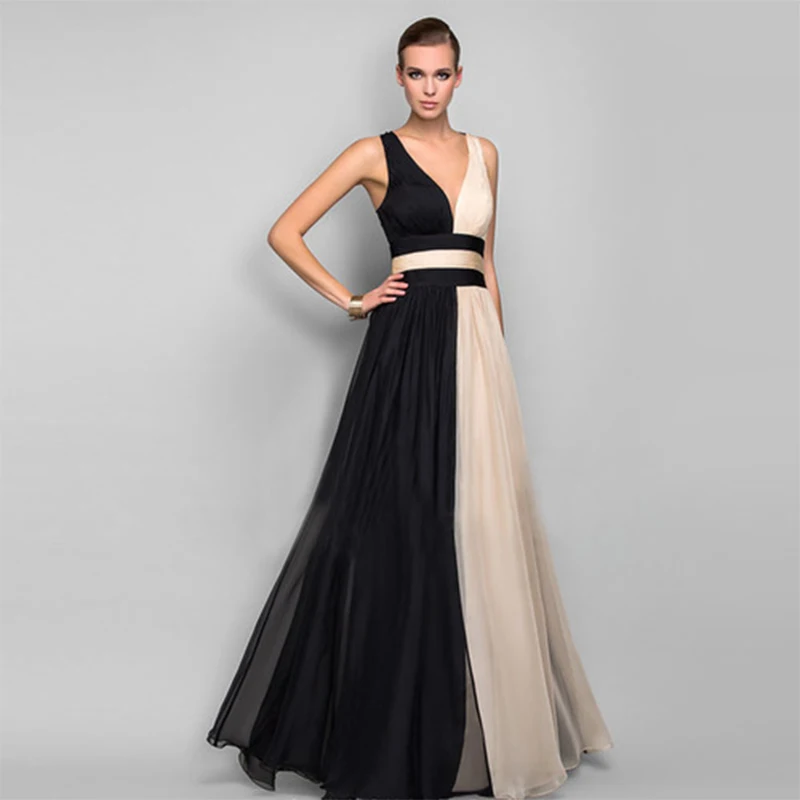 

La MaxZa 2018 Summer Women'S Dress Fashion V Collar Backless Dresses Clothes Patchwork Sleeveless Long Vintage Dress 101014