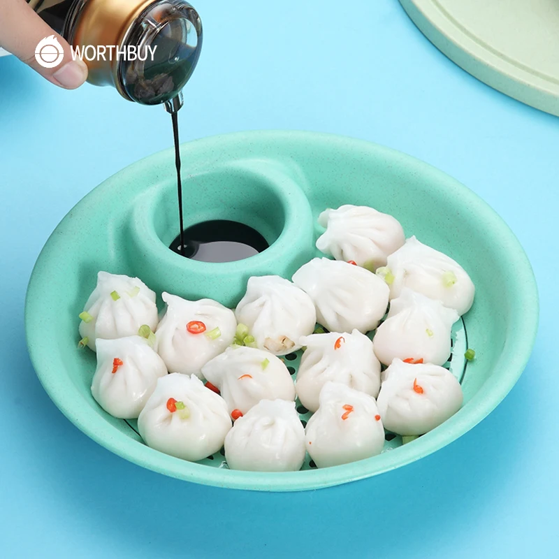 WORTHBUY Plastic Dumplings Plate Eco-Friendly Wheat Straw Dish Kitchen Fruit Dinner Plates Tray Food Container | Дом и сад