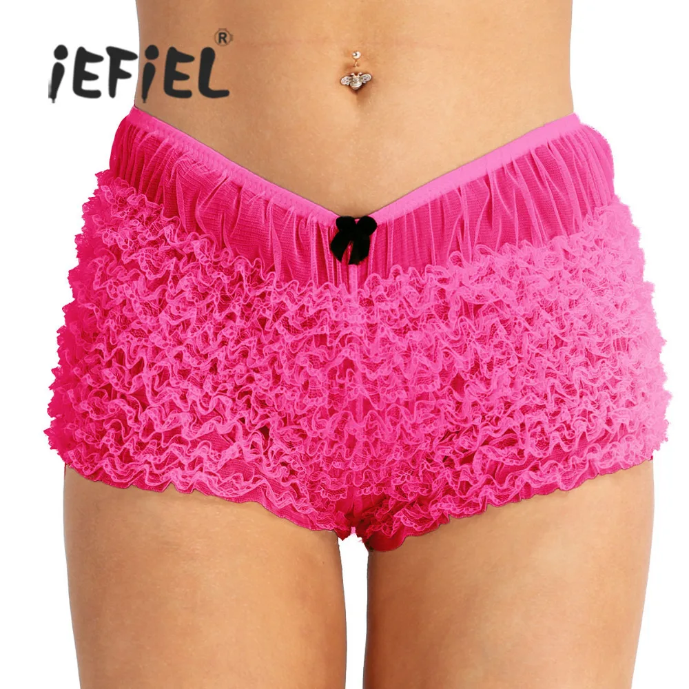 

iEFiEL Women Lingerie Sexy Panties Ruffled Lace with Bow String Femme Shorts Bloomers Knickers Underwear Womens Ladies Boyshorts