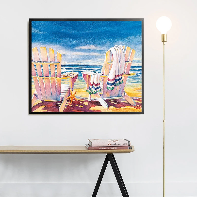 Seascape Canvas Poster Beach Landscape Art Painting Wall Picture Pastoral Print Living Room Mediterranean Home Decoration | Дом и сад