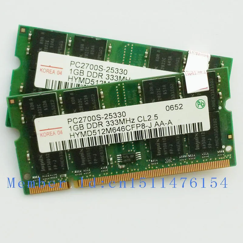 2 ГБ 2x1 Гб PC2700 DDR333 200PIN ноутбук памяти жесткий диск для ноутбука ram оригинальный