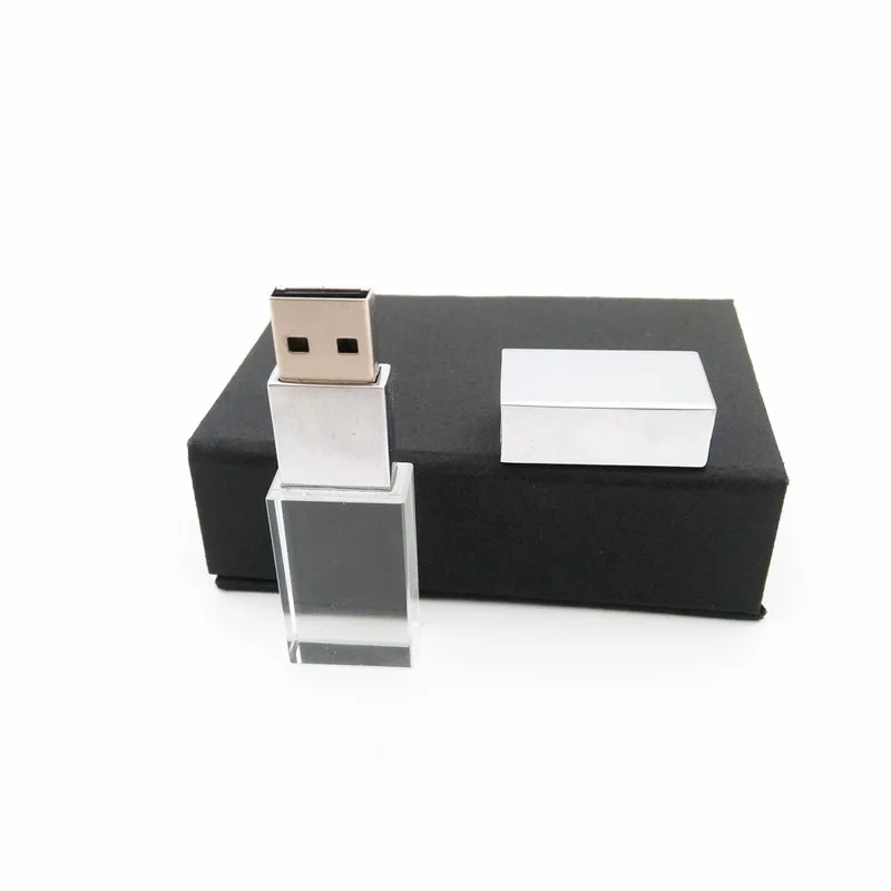 New hot transparent crystal usb with colour led light usb+box 4GB 8GB 16GB 32GB flash drive sticks (over 30 pcs free logo) |