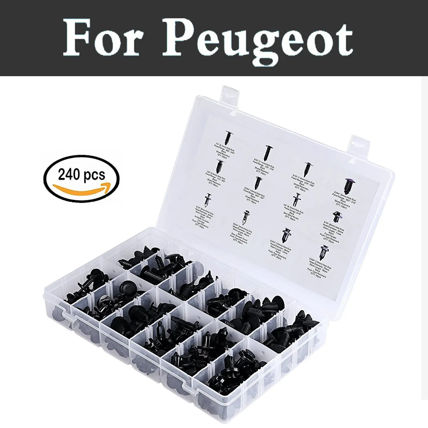 Auto Clips Assortment 240pcs Most Panel Body Rivets For Peugeot 1007 107 108 2008 206 207 208 Gti 301 307 3008 | Автомобили и