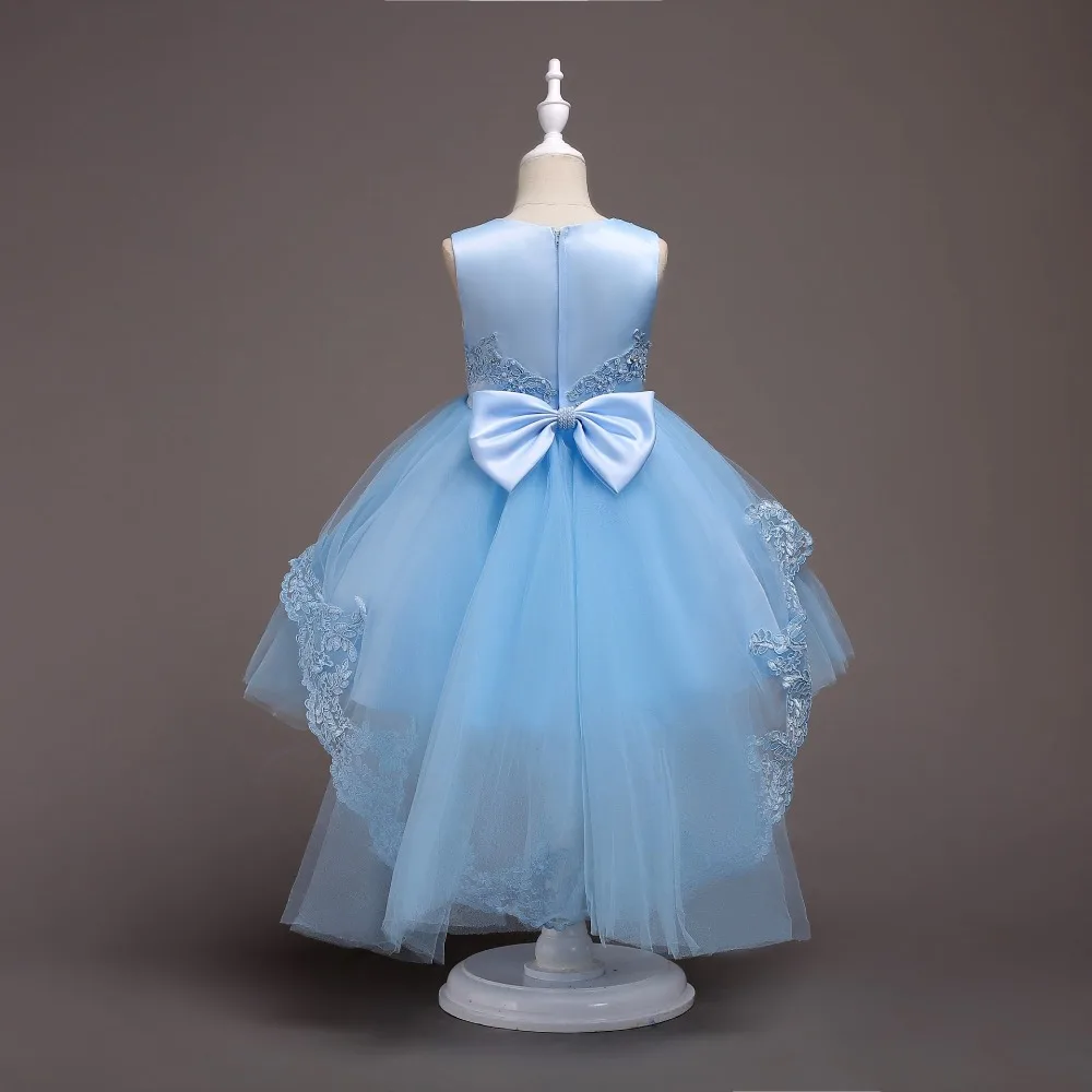 Childrens Birthday Clothing Girl Ruffle Lace Flower Girls Wedding Dress Short Front Long Back Pink Red Light Blue White | Детская одежда