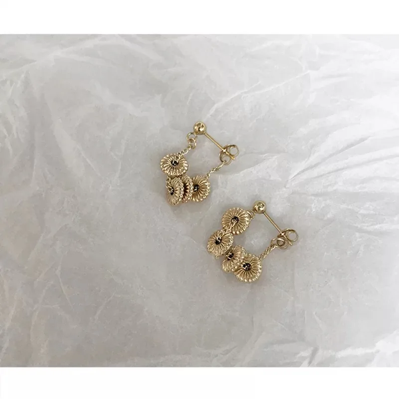 1 pair gold Серьги из стерлингового серебра 925 пробы, модный ретро узор, плоский шарик, сзади, Подвесные серьги-гвоздики, серьги, короткий кулон, тренд темперамента, для девушек, ушей, еврей - Окраска металла: 1 pair gold