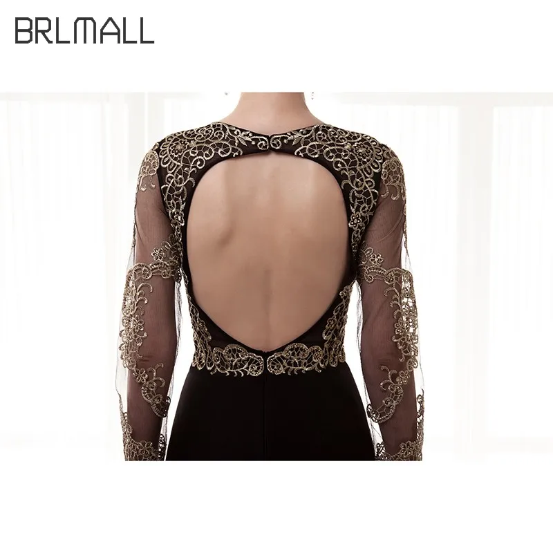 BRLMALL Русалка Пром Платья Роскошные Золотые Аппликации Длина Пола Платье Вечерние