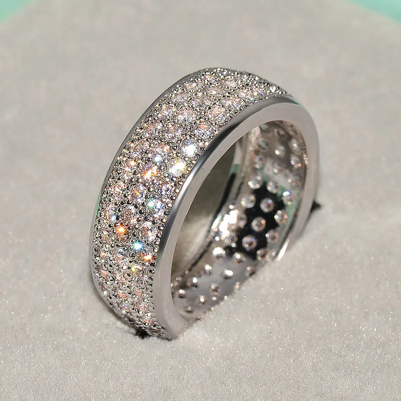 Utimtree Luxury White Gold Color Cubic Zirconia Wedding Ring Women's Band Jewelry Engagement Proposal Rings for Female Accessory |