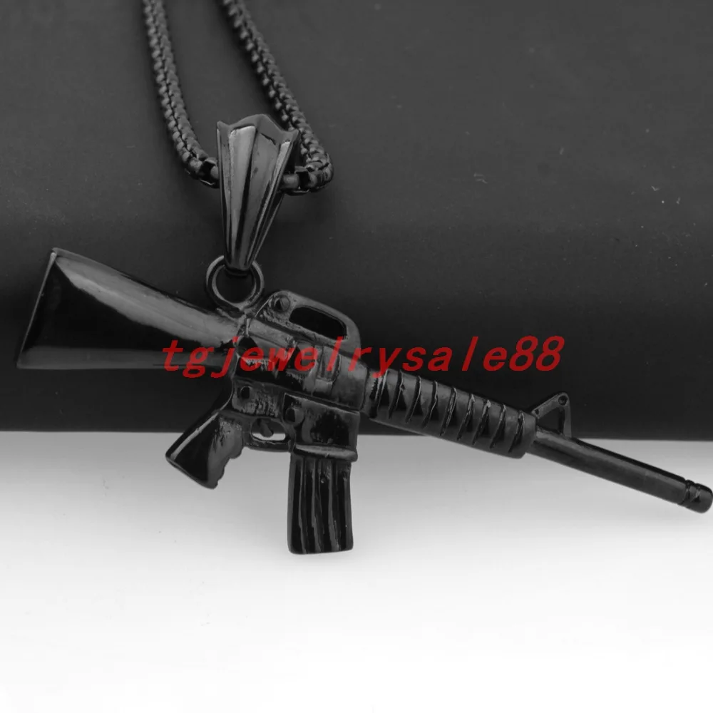 Новый дизайн черный-цвет M16 Submachine Gun кулон из нержавеющей стали крутое мужское