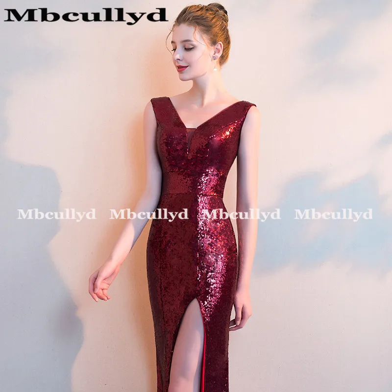 Длинные блестящие темно красные платья Mbcully для выпускного вечера с юбкой годе 2020