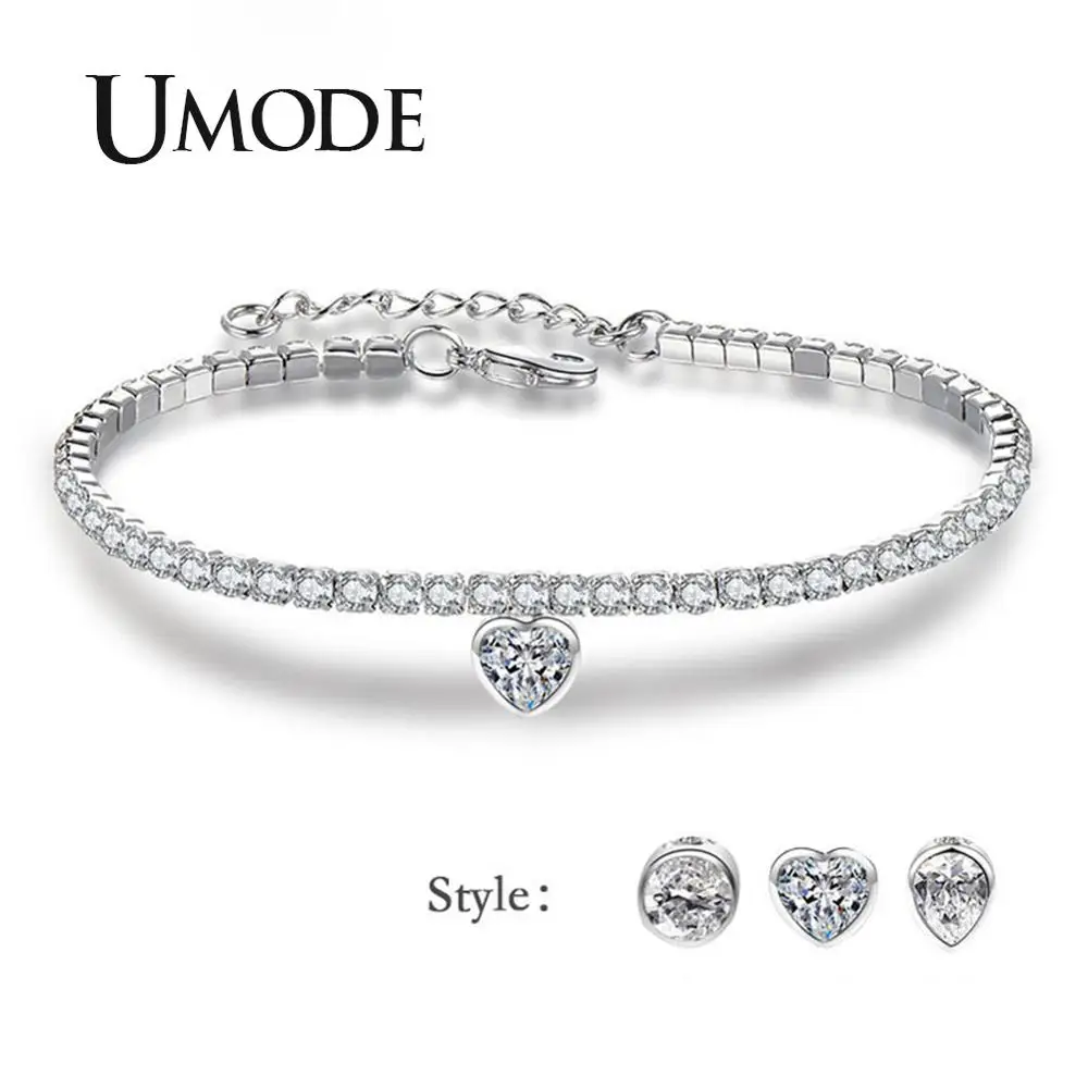 Женский браслет с сердечками UMODE Круглый в форме капли воды кубическим цирконием