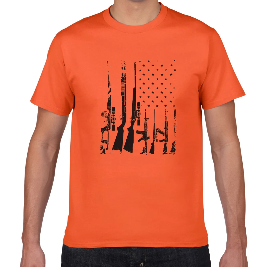 orange Американский флаг, пулеметы, Мужская футболка, дух ковки, одежда, состаренный Флаг США, пистолет, хлопок, Мужская футболка, большие размеры, футболка для мужчин - Цвет: orange