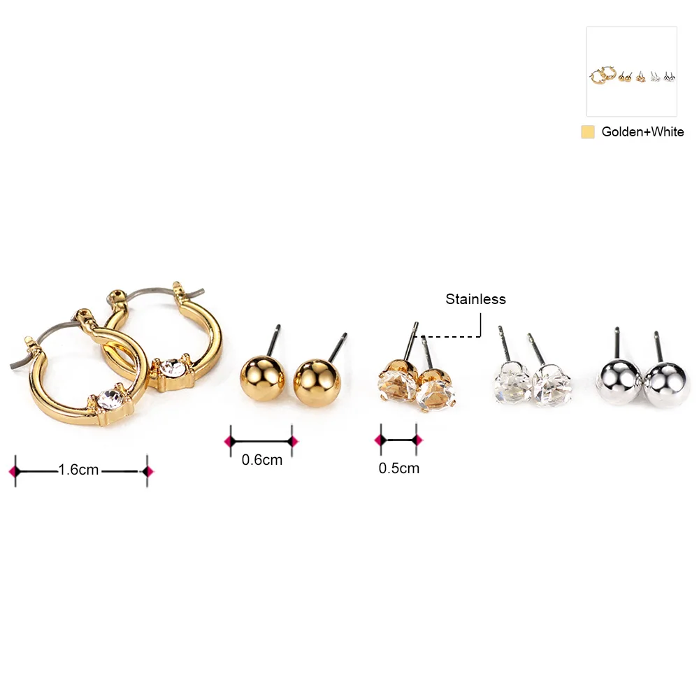 Серьги гвоздики Neoglory стразы из белого и золотого золота набор для женщин девушек