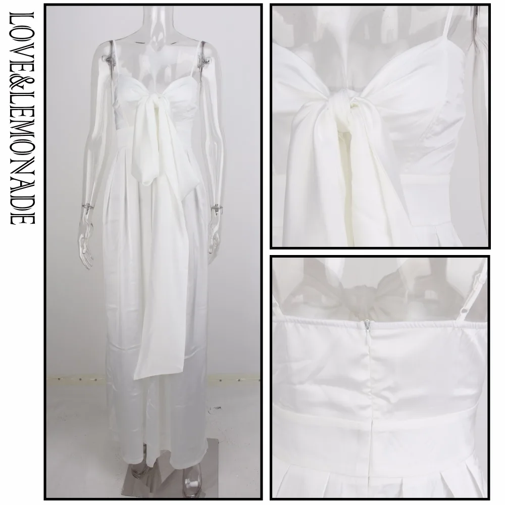 Свободный Белый комбинезон LOVE & LEMONADE с бантом на бретельках LM81048|strap jumpsuit|sexy white