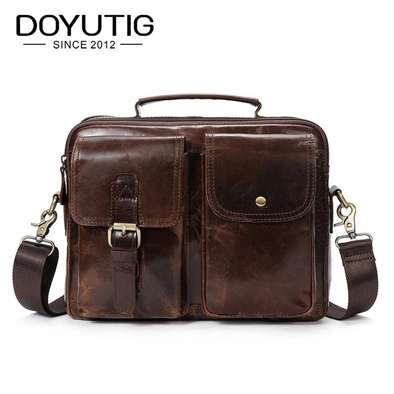DOYUTIG Men's Real Cow Leather Business Briefcases 11 Inches Brown / Black Genunie Leather Male Messenger Computer Bags G122