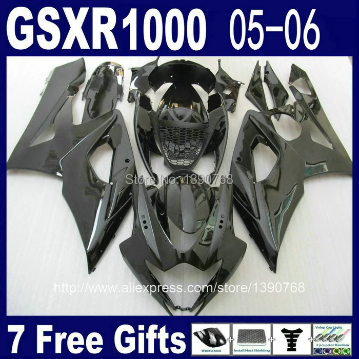 

Full fairing kit for injection mold SUZUKI K5 GSXR1000 05 06 all glossy black ABS fairings set GSXR 1000 2005 2006 NM88