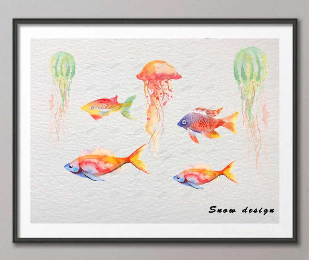 Настенная картина Rikivity под морем Картина на холсте иллюстрация рыбы плакат