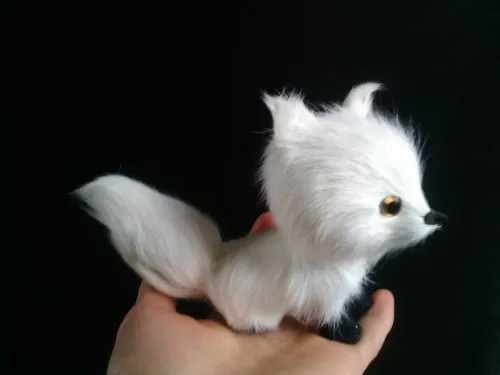 

white simulation fox toy polyethylene&furs fox model funny gift about 15cmx10cmx11cm