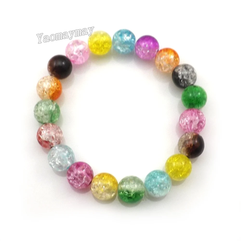 

24pcs/lot Multicolor 10mm Gradient Crack Acrylic Beaded Bracelets For Women