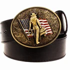 Ремень ковбойский мужской, натуральный, с металлической пряжкой, в американском ковбойском стиле