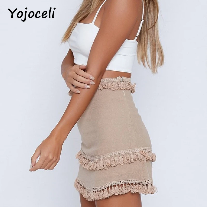 Yojoceli 2018 сексуальная летняя юбка с бахромой Милая женская пляжная для вечерние