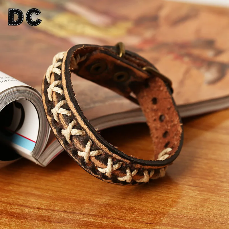 DC Винтаж чешские полые пояс кожаный шнур Дизайн Браслеты коса &quotx&quot Форма