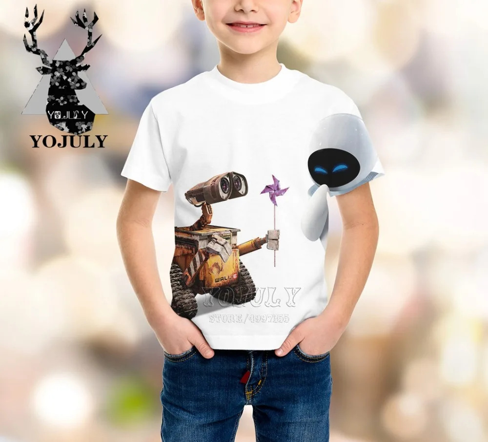 YOJULY Robot WALL. E/футболка с 3d принтом для мальчиков и девочек-подростков детская Милая футболка с короткими рукавами Топы, детская одежда лето A111