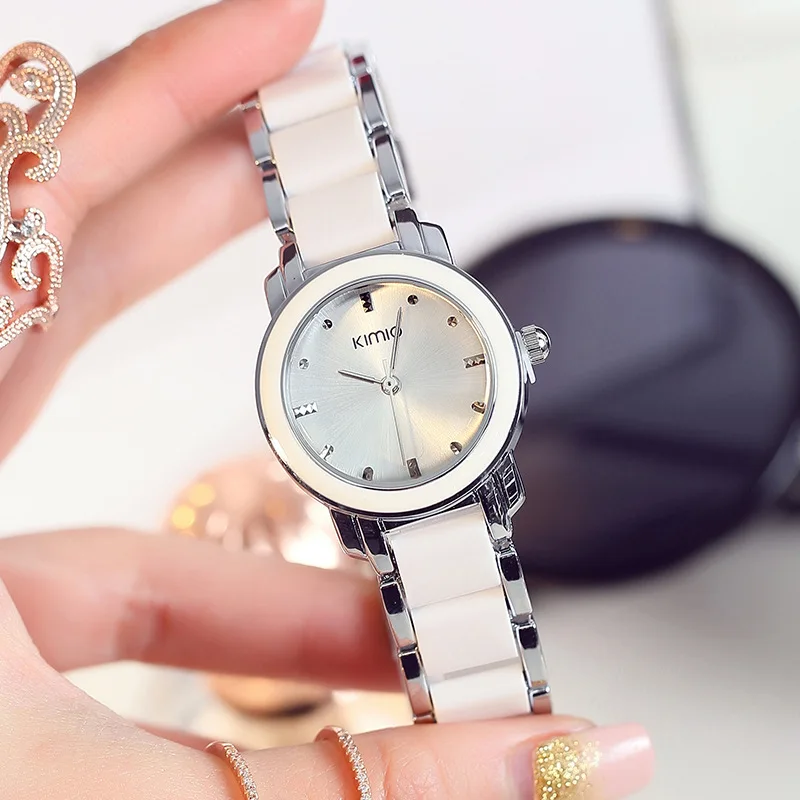 

Брендовые женские часы-браслет Kimio, женские модные кварцевые часы, белые Наручные часы с имитацией керамики, водонепроницаемые часы
