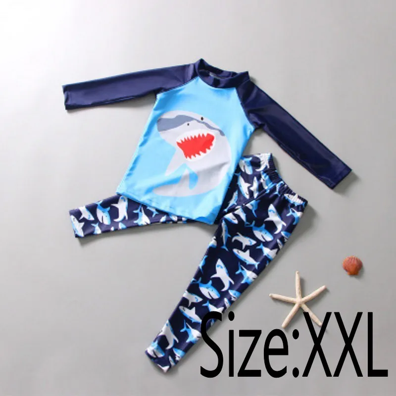 shark XXL Одежда для плавания подростковый купальник для больших мальчиков, купальный костюм для серфинга, комплект из двух предметов, Солнцезащитный головной платок для плавания, пляжный набор для купания - Цвет: shark XXL