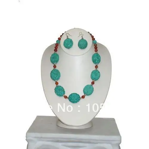 Очаровательный набор ювелирных украшений с драгоценным камнем, огромные серьги 6-25 мм с красным кораллом, цвет ожерелье из бирюзовых бусин 20...