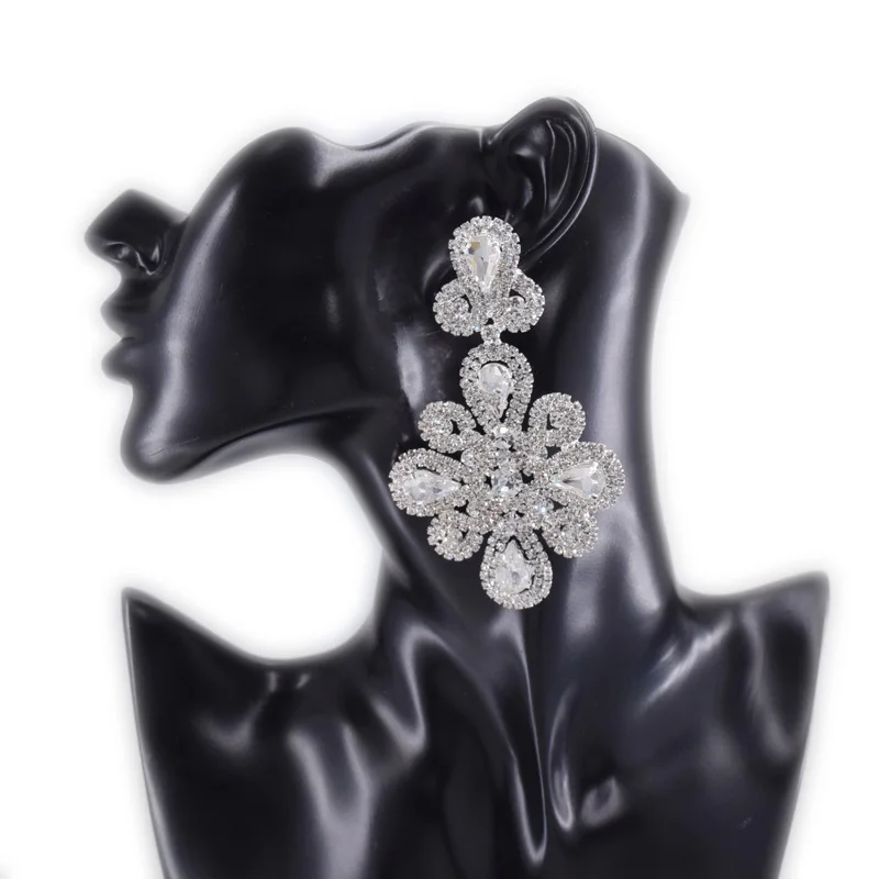 

CuiEr 9.2cm exquisite Flower drop rhinestones earring for women clear drop wedding decorations good quality shiny stone ER-35