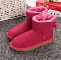87 rose red Австралийская зимняя обувь; женские ботинки; bota mujer; кожаные ботинки; женская обувь; австралийские Зимние ботильоны; женская обувь с бантом размера плюс - Цвет: 87 rose red