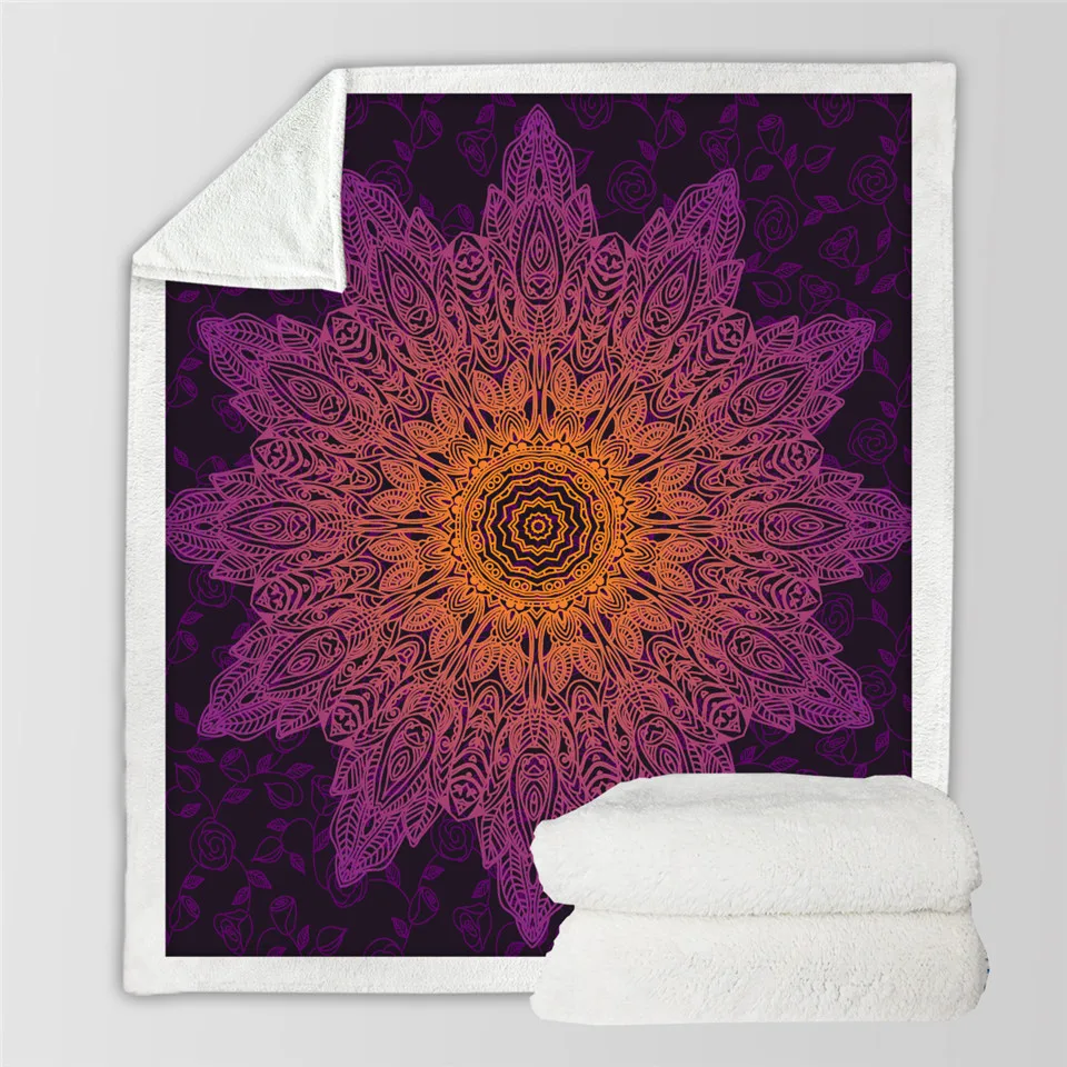 BeddingOutlet Bohemian Flower Blanket Sherpa Plaid on Bed Mandala Home Textiles Gradient Purple battaniye 150x200cm 1pc | Дом и сад