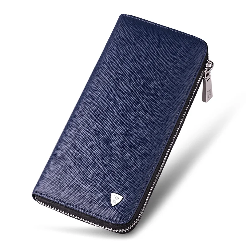 Elegent Blue WILLAIMPOLO, длинный мужской кошелек из натуральной кожи, на молнии, клатч, сумочка, кошелек, держатель для карт, сотовый телефон, модный бизнес, дизайн, подарок - Цвет: Elegent Blue