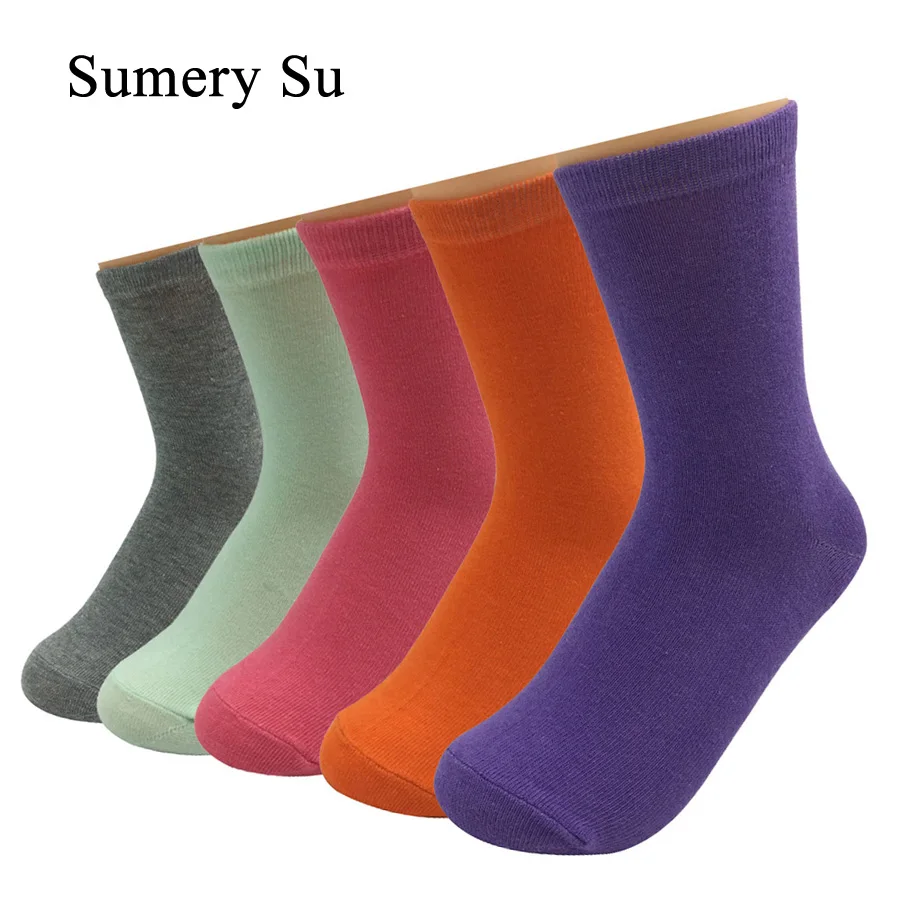 5 Pairs/Lot Cotton Socks Women Candy Color Girl Solid Casual Long Socks