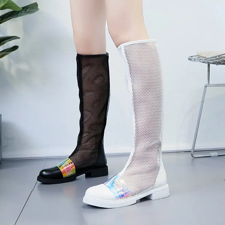 Летние женские ботинки; zapatillas mujer; теннисные сетчатые Сапоги выше колена на платформе; Botines Mujer; коллекция года; Женская дышащая обувь на плоской подошве в стиле хип-хоп