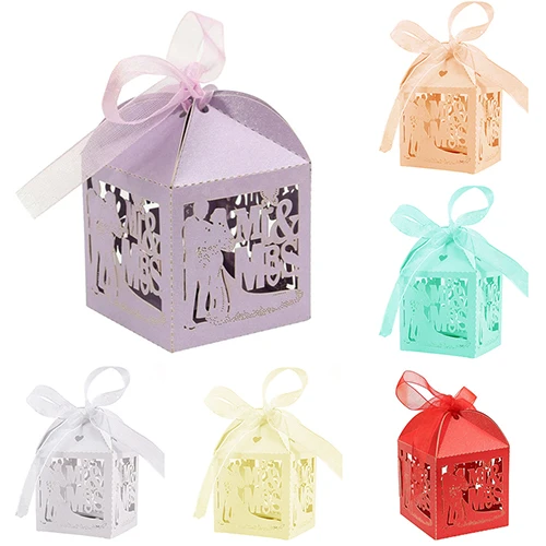 50 шт юбилейные Свадебные сувениры Вырезанные Mr Mrs конфеты подарочные коробки