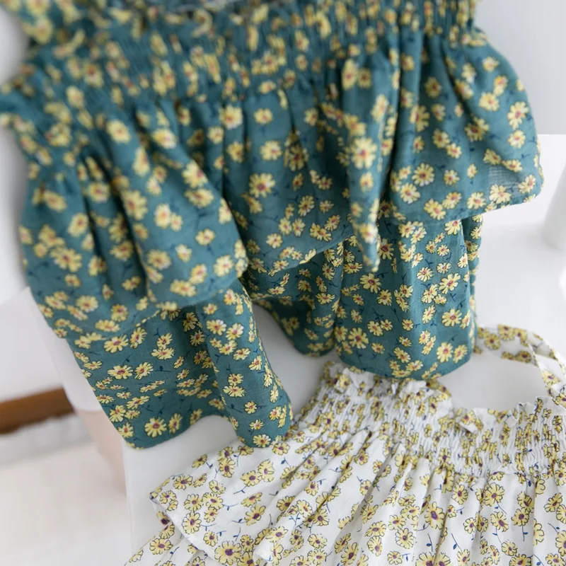 Fashion Baby Girls Blouses Shirts Cute Ruffle Sling Top Sleeveless Floral Summer Clothing For 2-7Y Kids Children Wholesale