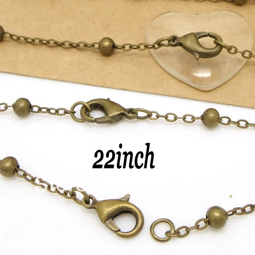 Free Ship!100pcs antique bronze Jewelry Link Curb chain with 4mm Ball Bead necklace chains with Lobster clasp 22