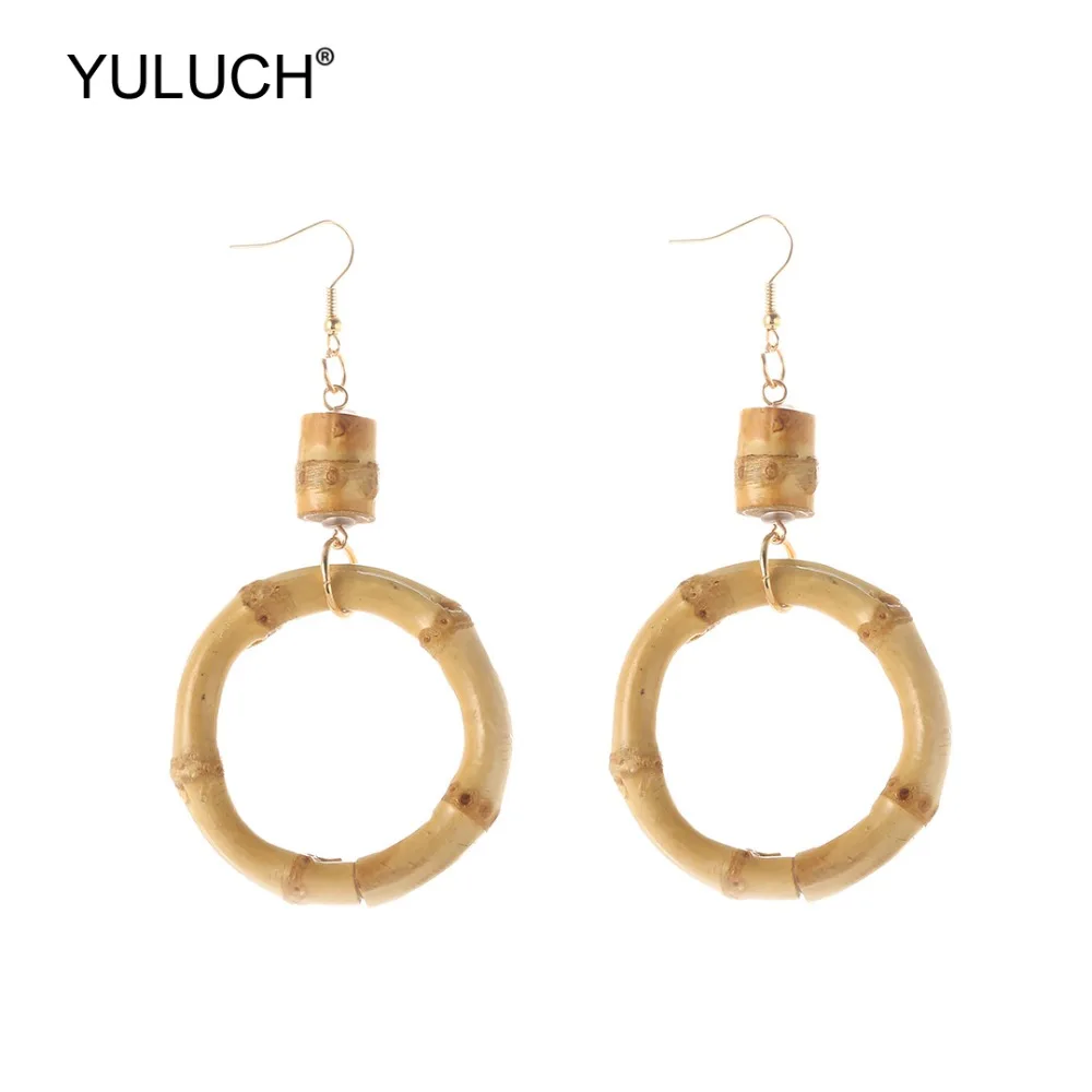 

YULUCH 2019 Fashion Bamboo Pom Pom Earings Ethnic Nature Long Drop Statement Pendant Earrings For Women Lady Jewelry Accessories