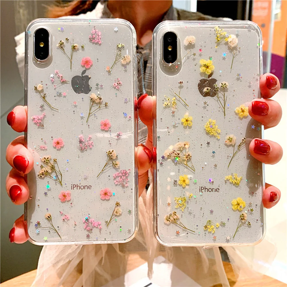 Чехол OTAO из мягкого ТПУ с натуральными сухоцветами для iPhone X 7 8 plus 6 6S эпоксидный