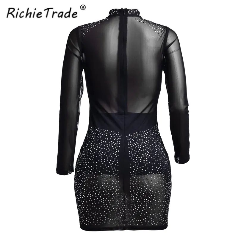 Richietrade сплошной черный Женское платье пикантные с длинным рукавом Весна